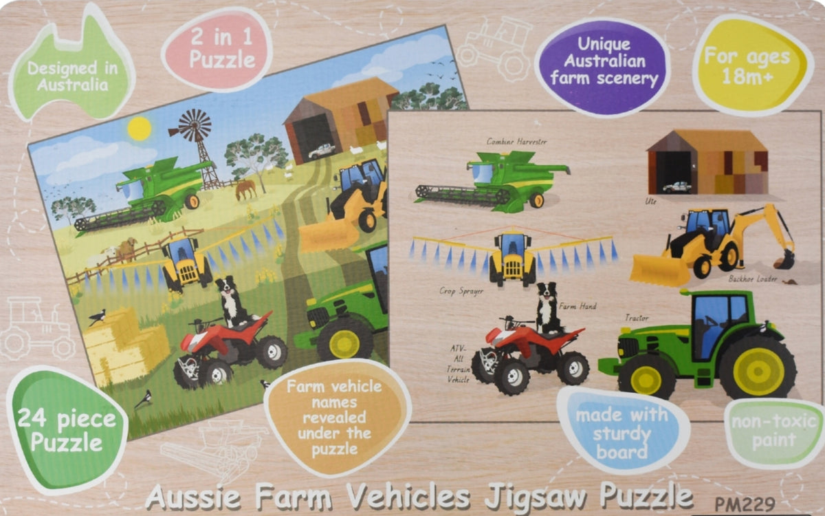 KOALA DREAM AUSSIE FARM VEHICLES WOODEN JIGSAW PUZZLE 24PCS