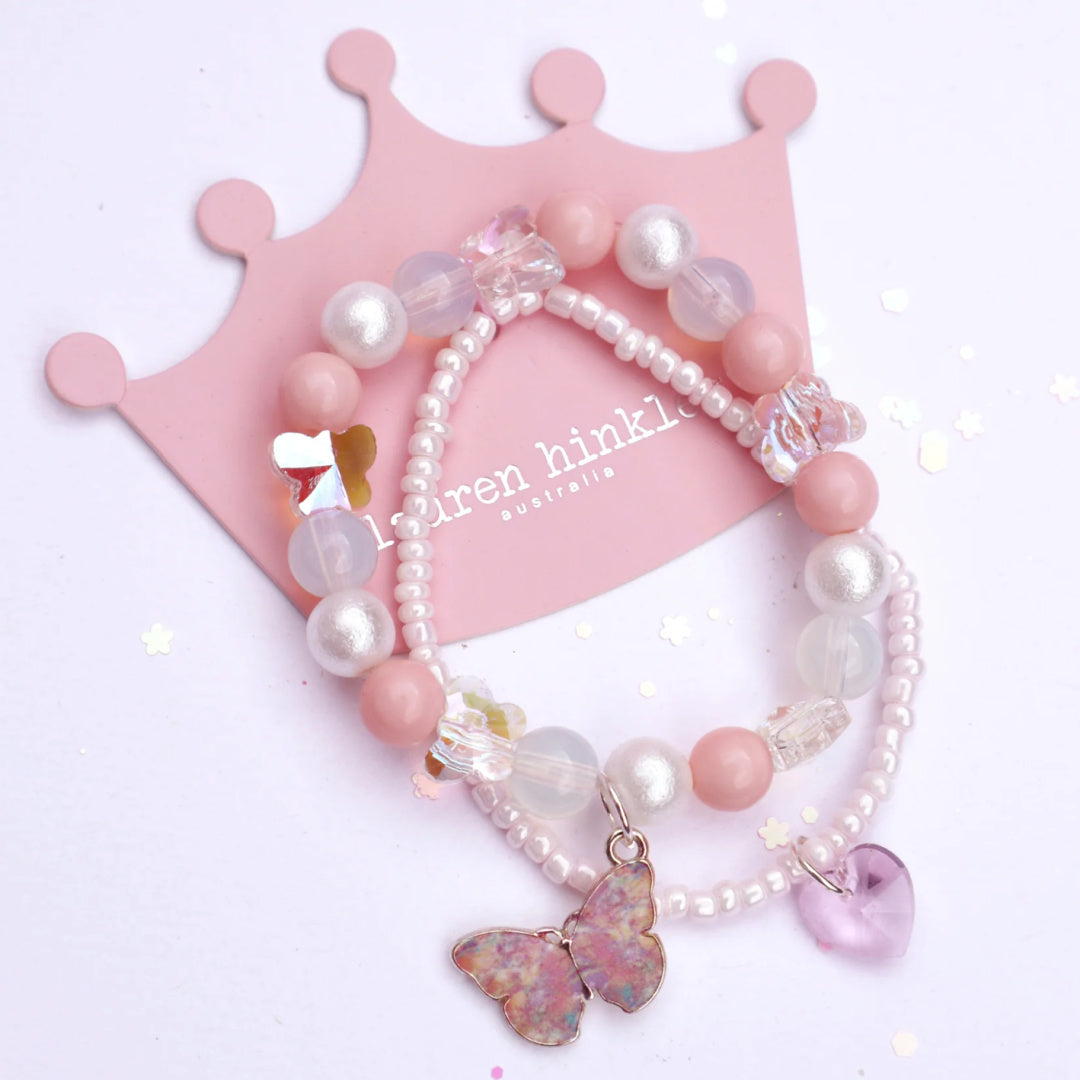 LAUREN HINKLEY PETITE FLEUR BUTTERFLY ELASTIC BRACELET - PINK