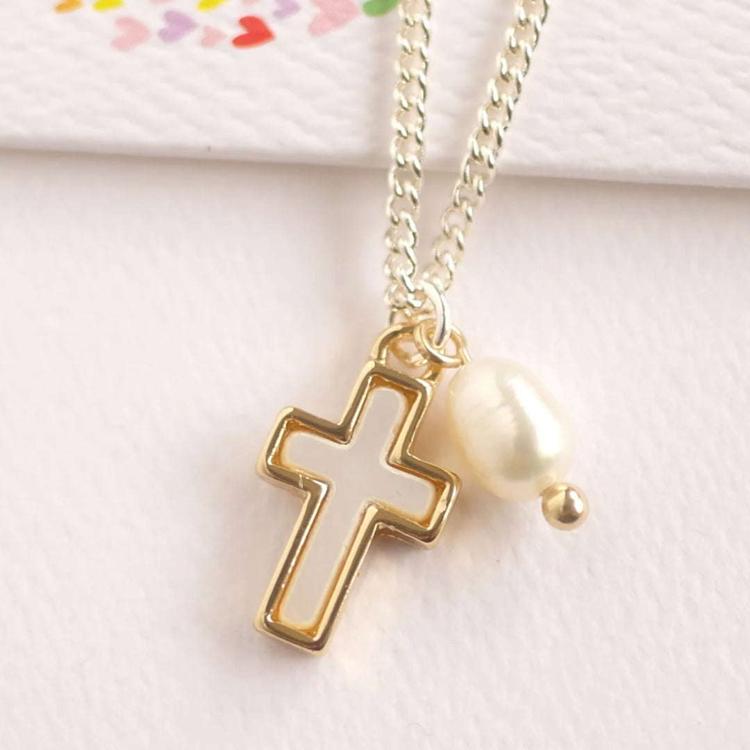 LAUREN HINKLEY CROSS PENDANT NECKLACE WITH FRESH WATER PEARL