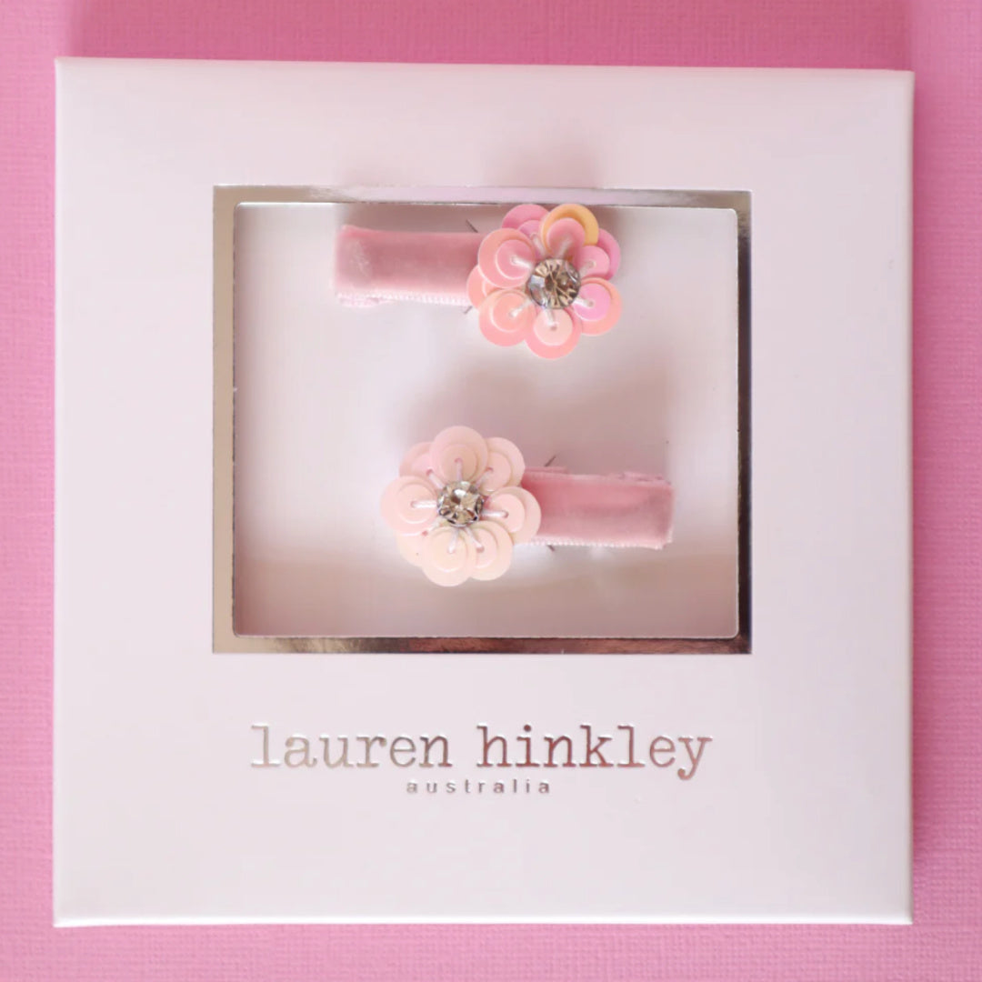 LAUREN HINKLEY JEWEL FLOWER HAIR CLIPS - PINK