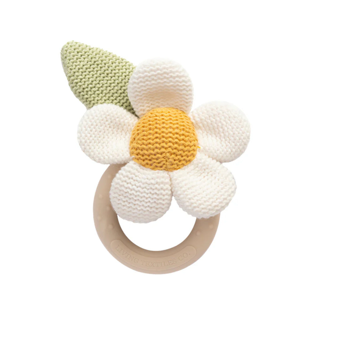 LIVING TEXTILES DAISY TEETHING RING RATTLE WHIMSICAL WONDERLAND