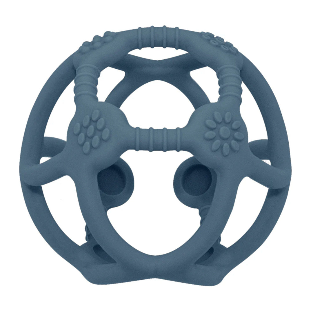 LIVING TEXTILES SILICONE TEETHING BALL - STEEL BLUE