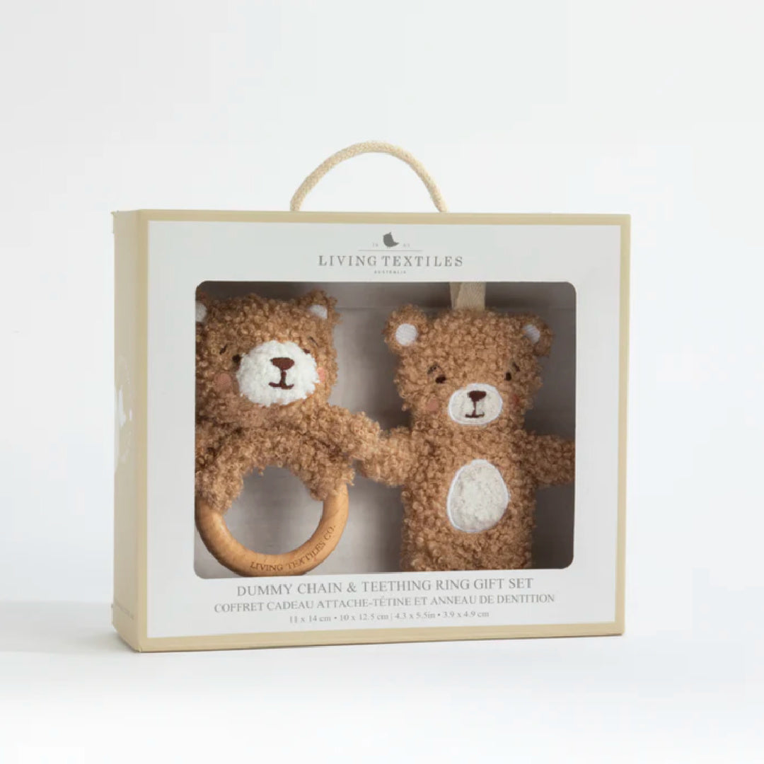 LIVING TEXTILES TEETHING RING &amp; DUMMY CHAIN GIFT SET - CUDDLY BEARS