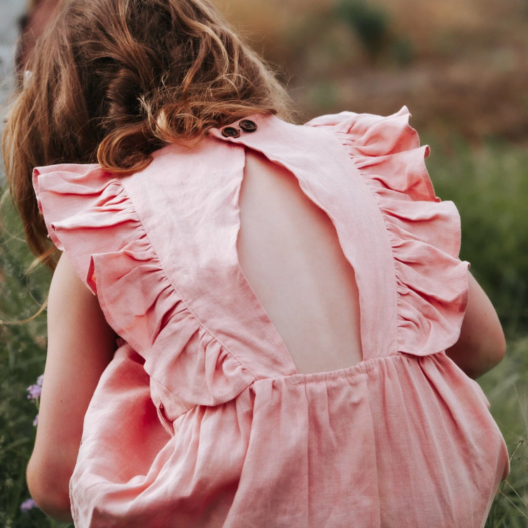 LOVE HENRY GIRLS FLORENCE DRESS - PEACH PINK LINEN