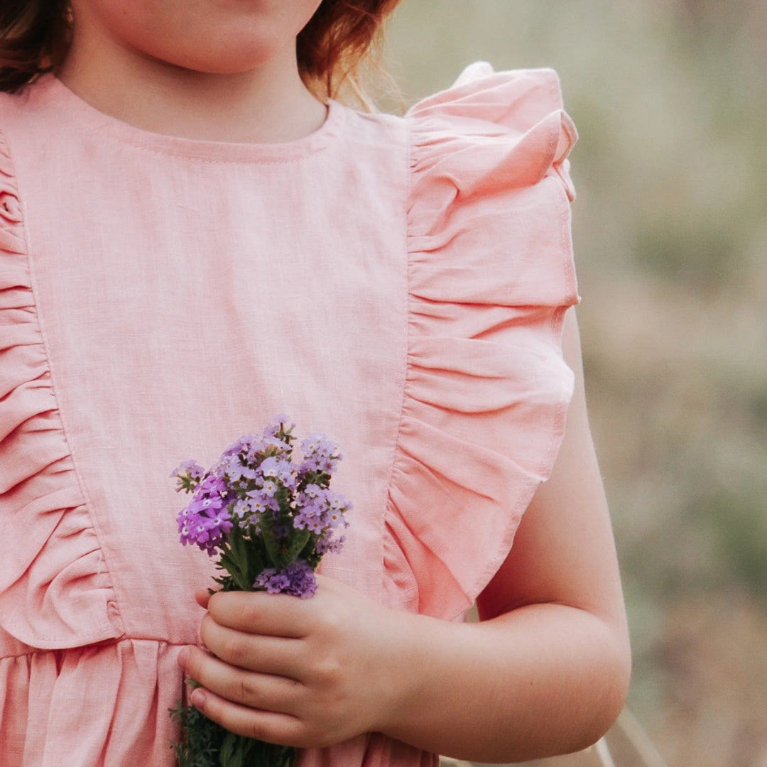 LOVE HENRY GIRLS FLORENCE DRESS - PEACH PINK LINEN