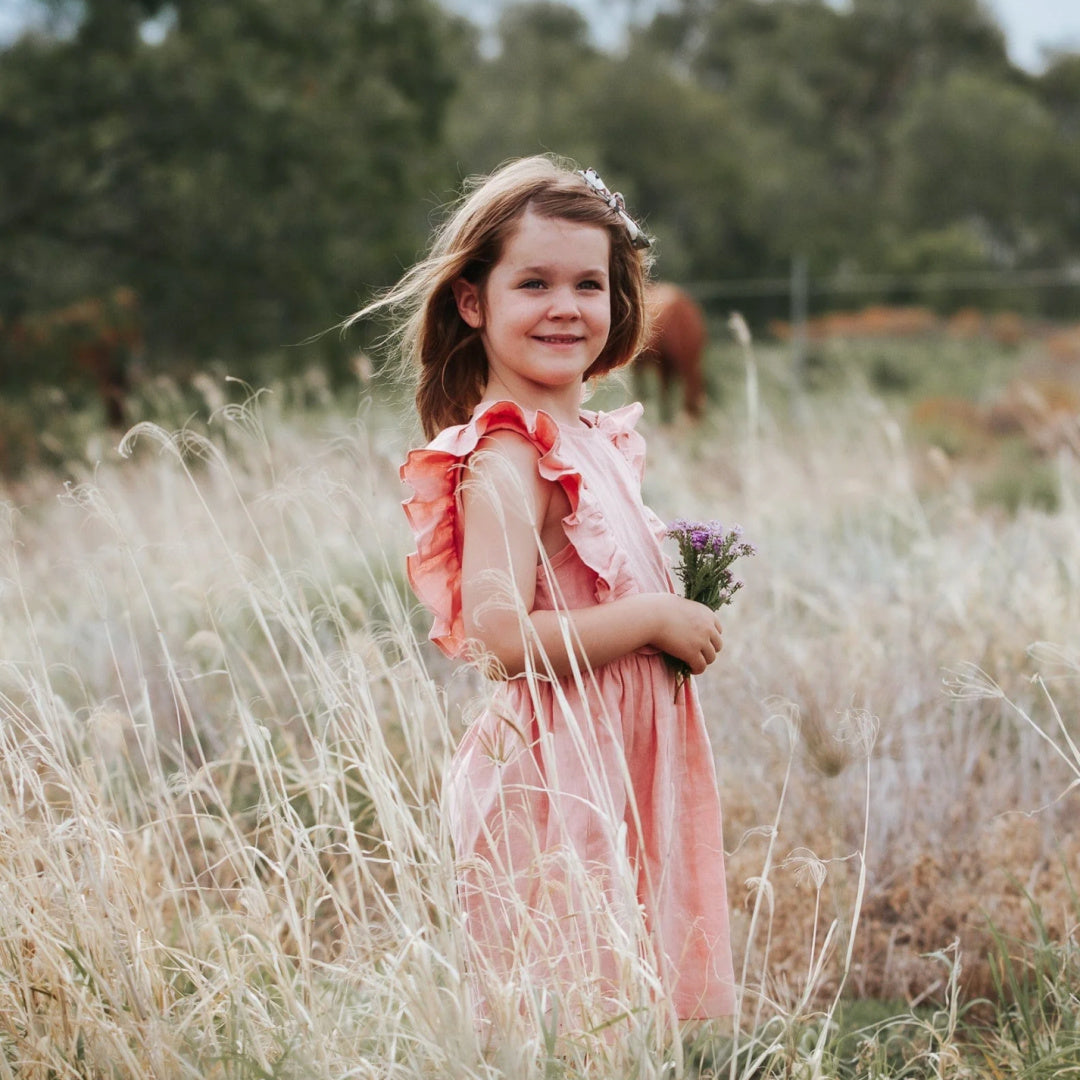 LOVE HENRY GIRLS FLORENCE DRESS - PEACH PINK LINEN