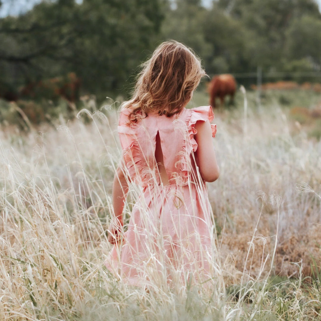LOVE HENRY GIRLS FLORENCE DRESS - PEACH PINK LINEN