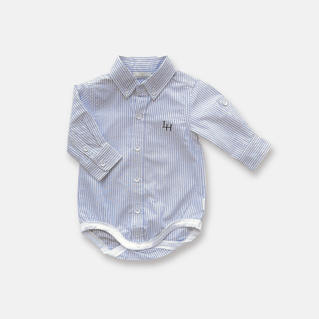 LOVE HENRY BABY BOYS DRESS SHIRT ROMPER - NAVY PINSTRIPE