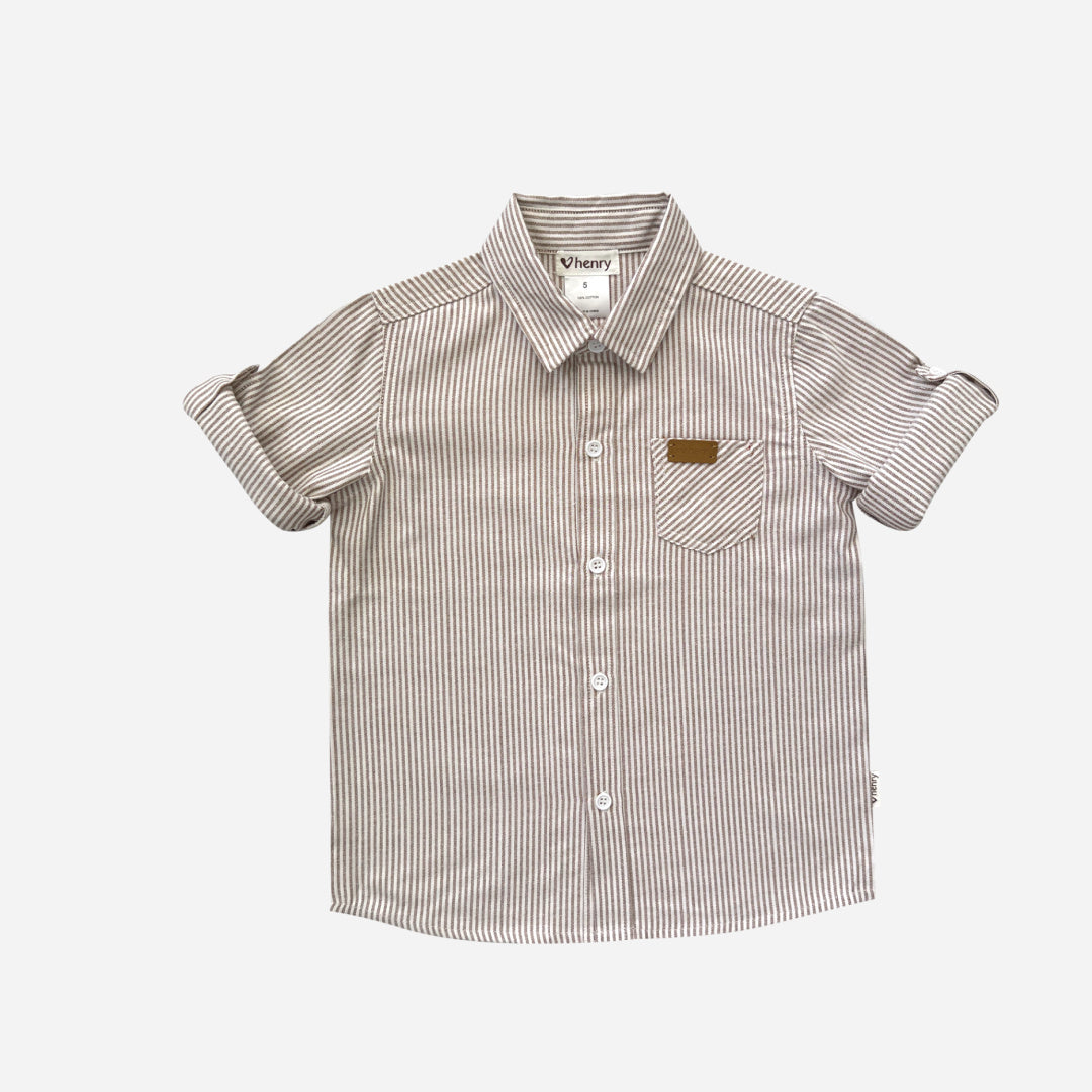 LOVE HENRY BOYS DRESS SHIRT - BEIGE PINSTRIPE