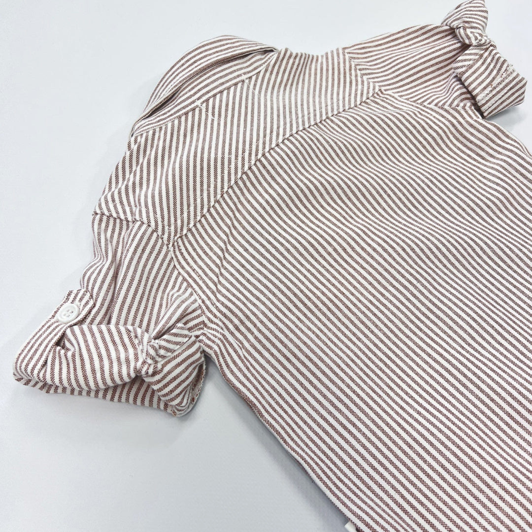 LOVE HENRY BABY BOYS DRESS SHIRT ROMPER - BEIGE PINSTRIPE