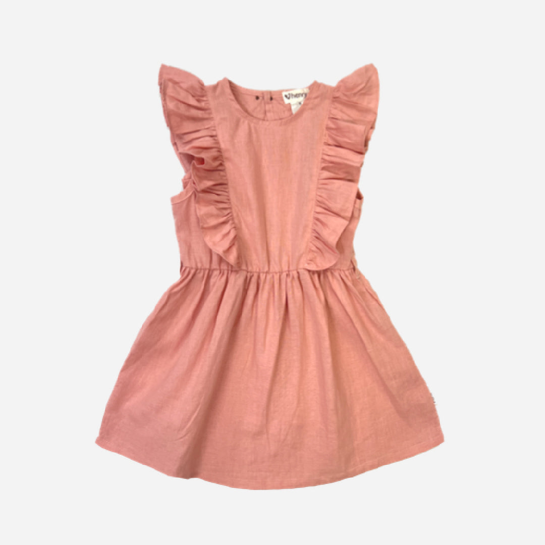 LOVE HENRY GIRLS FLORENCE DRESS - PEACH PINK LINEN