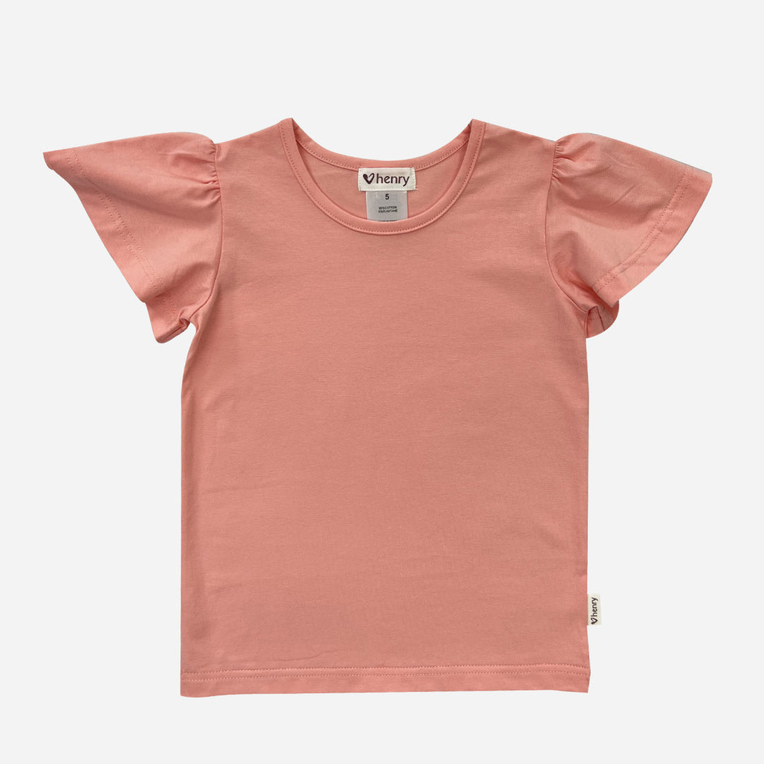 LOVE HENRY GIRLS FRILL SLEEVE TOP - PEACH PINK