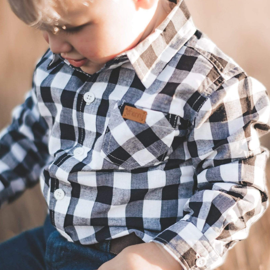 LOVE HENRY BABY BOYS DRESS SHIRT ROMPER - LARGE NAVY CHECK