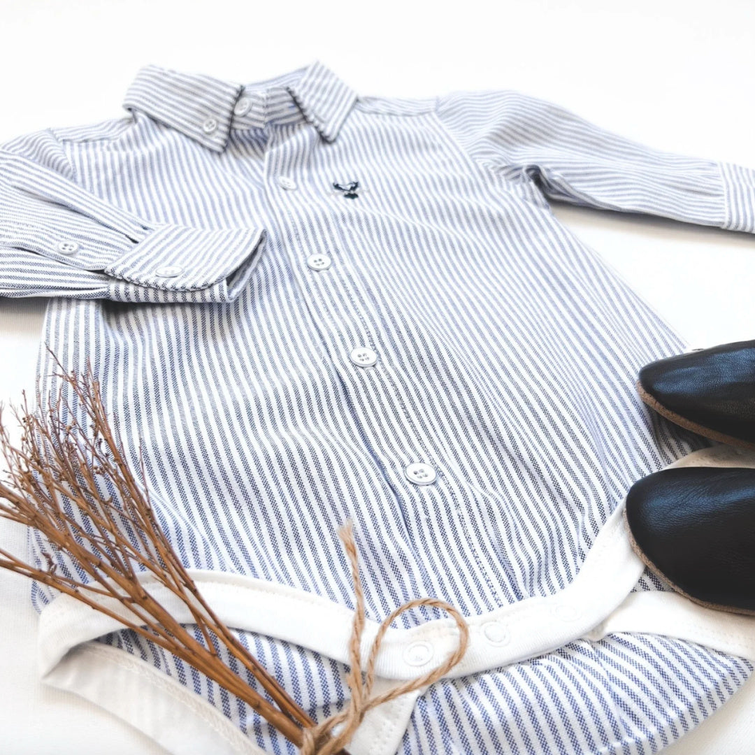 LOVE HENRY BABY BOYS DRESS SHIRT ROMPER - NAVY PINSTRIPE