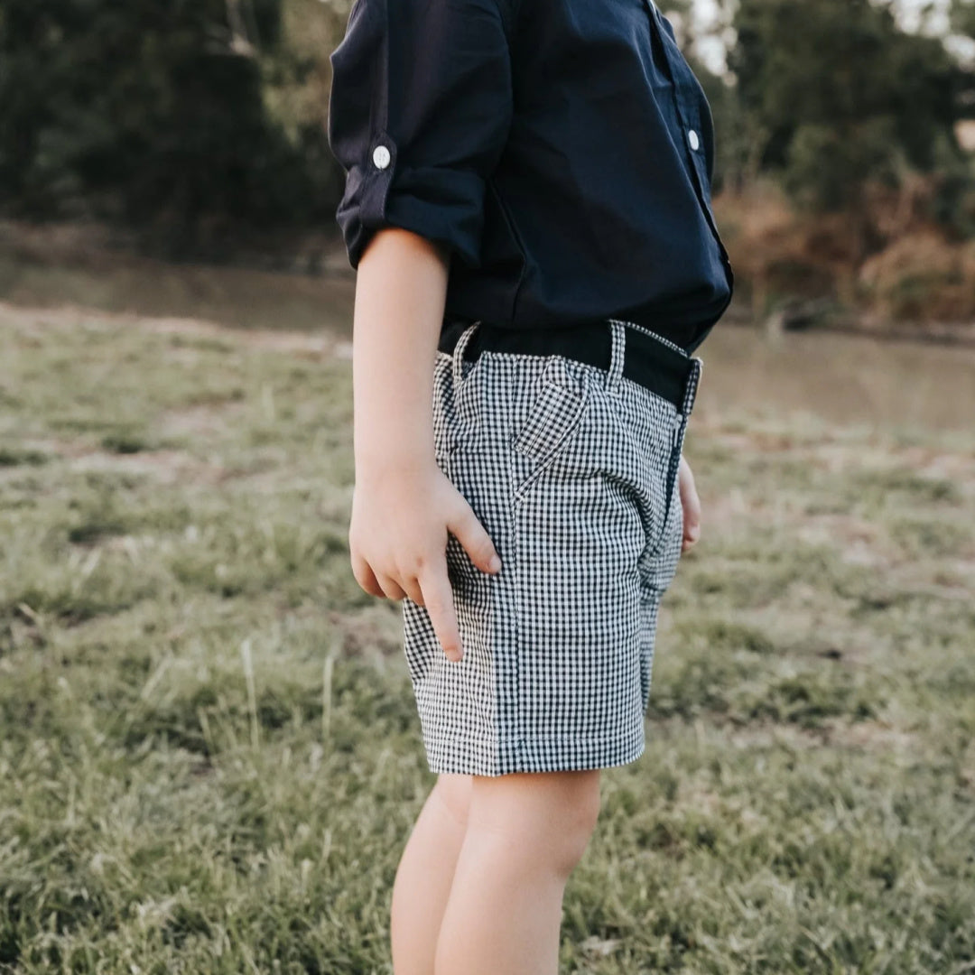 LOVE HENRY BOYS OSCAR SHORTS - NAVY GINGHAM