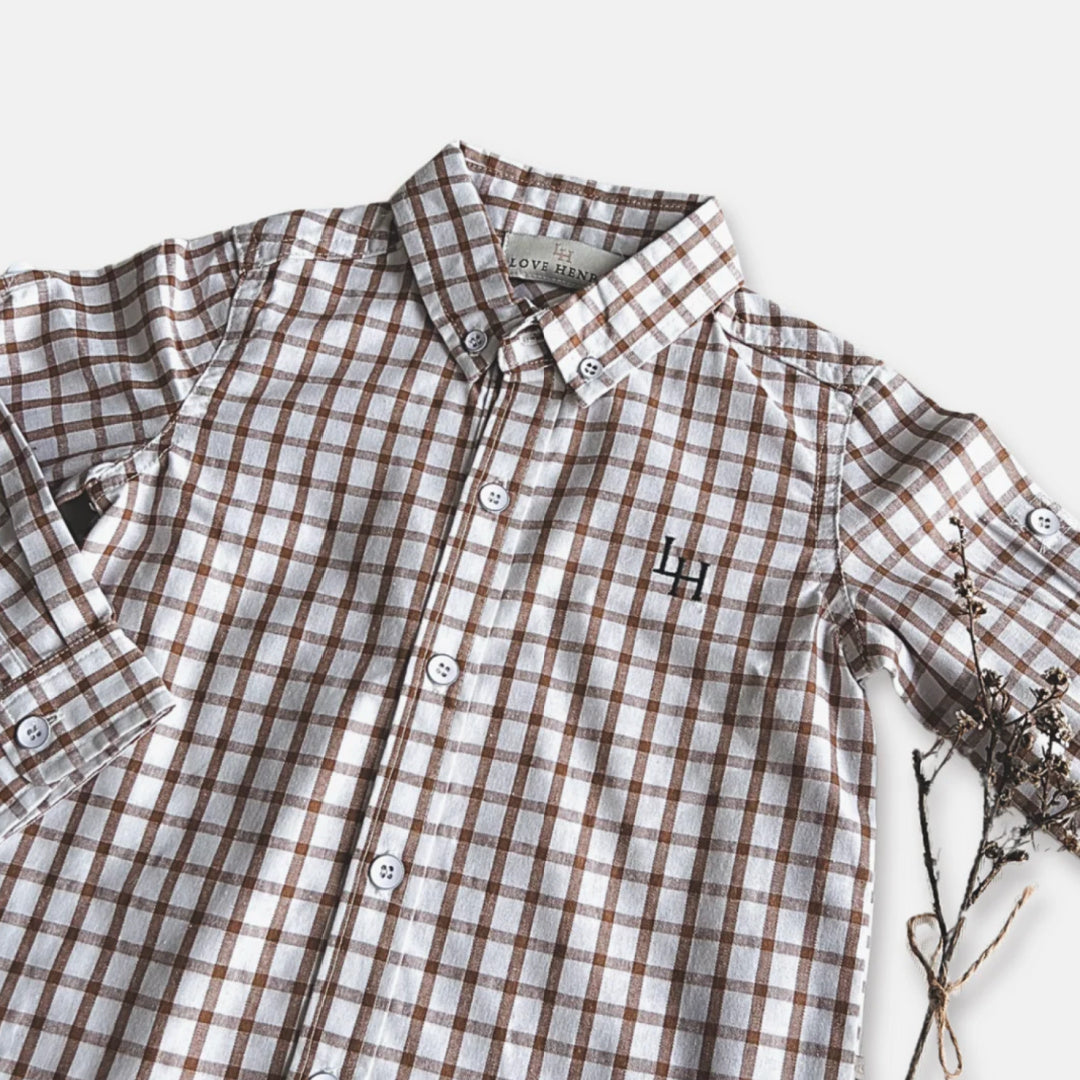 LOVE HENRY BOYS OXFORD SHIRT - TAN CHECK