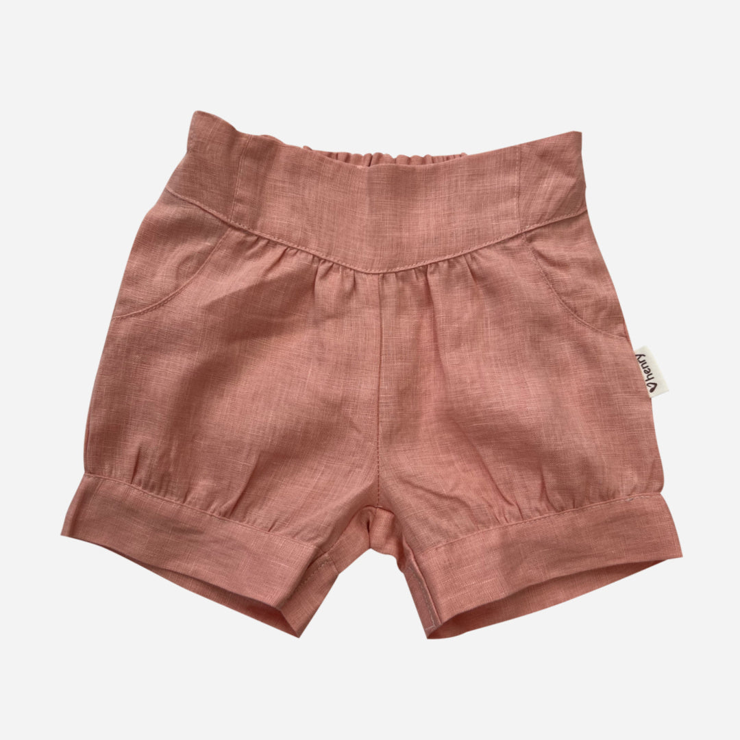 LOVE HENRY BABY GIRLS LUCY SHORTS - PEACH PINK LINEN