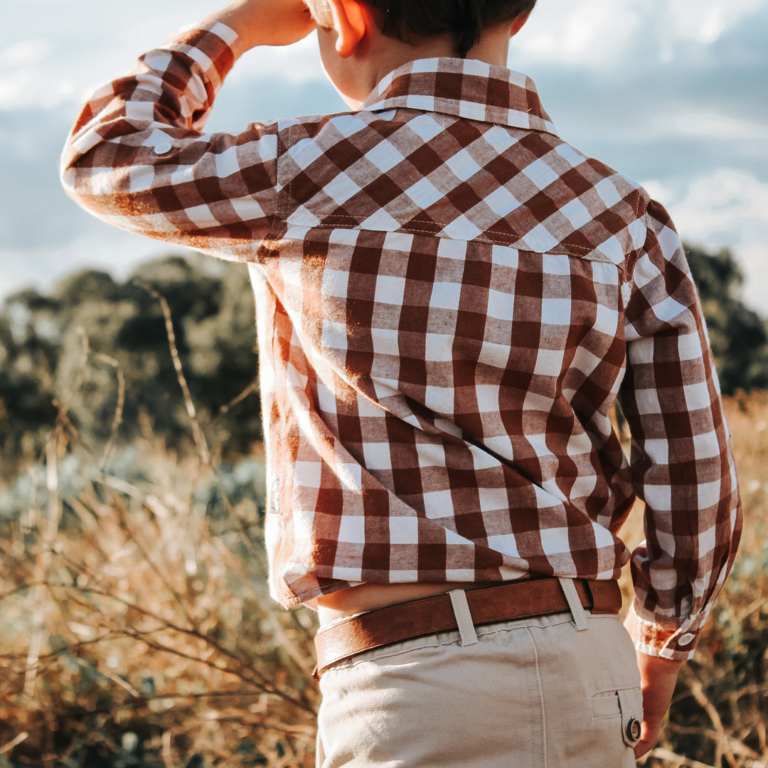 LOVE HENRY BOYS DRESS SHIRT - LARGE BRONZE CHECK