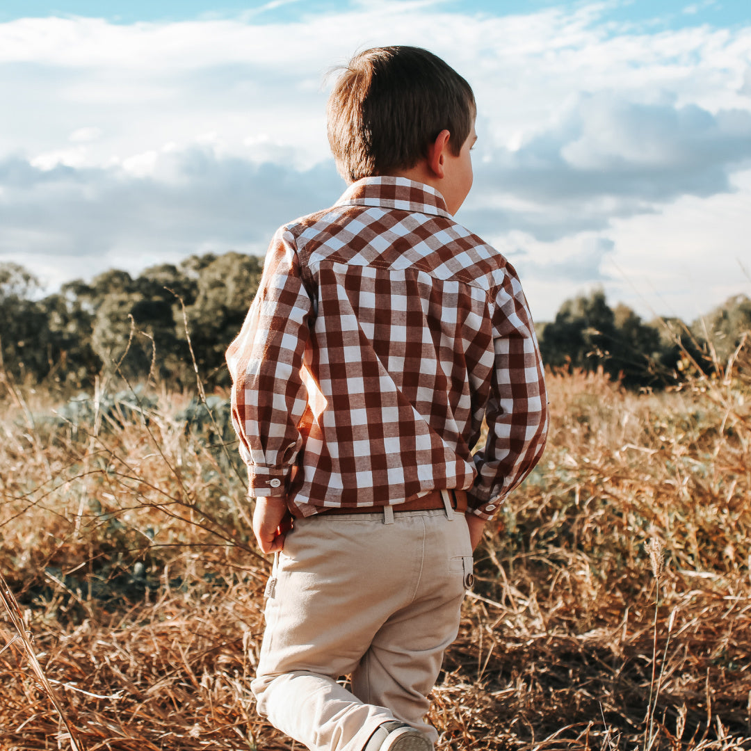 LOVE HENRY BOYS DRESS SHIRT - LARGE BRONZE CHECK