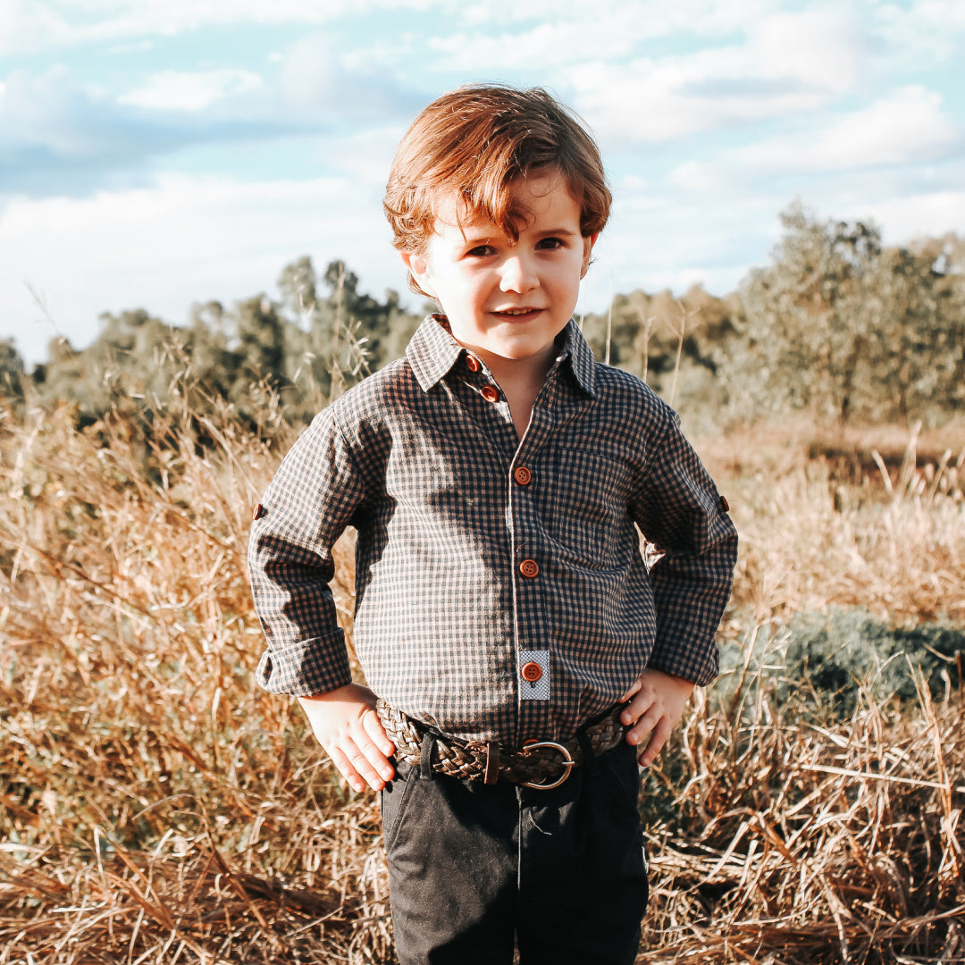 LOVE HENRY BOYS DRESS SHIRT - NAVY GINGHAM