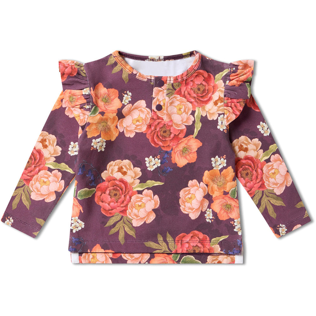 SNUGGLE HUNNY ORGANIC LONG SLEEVE TOP WITH FRILL - SIENNA