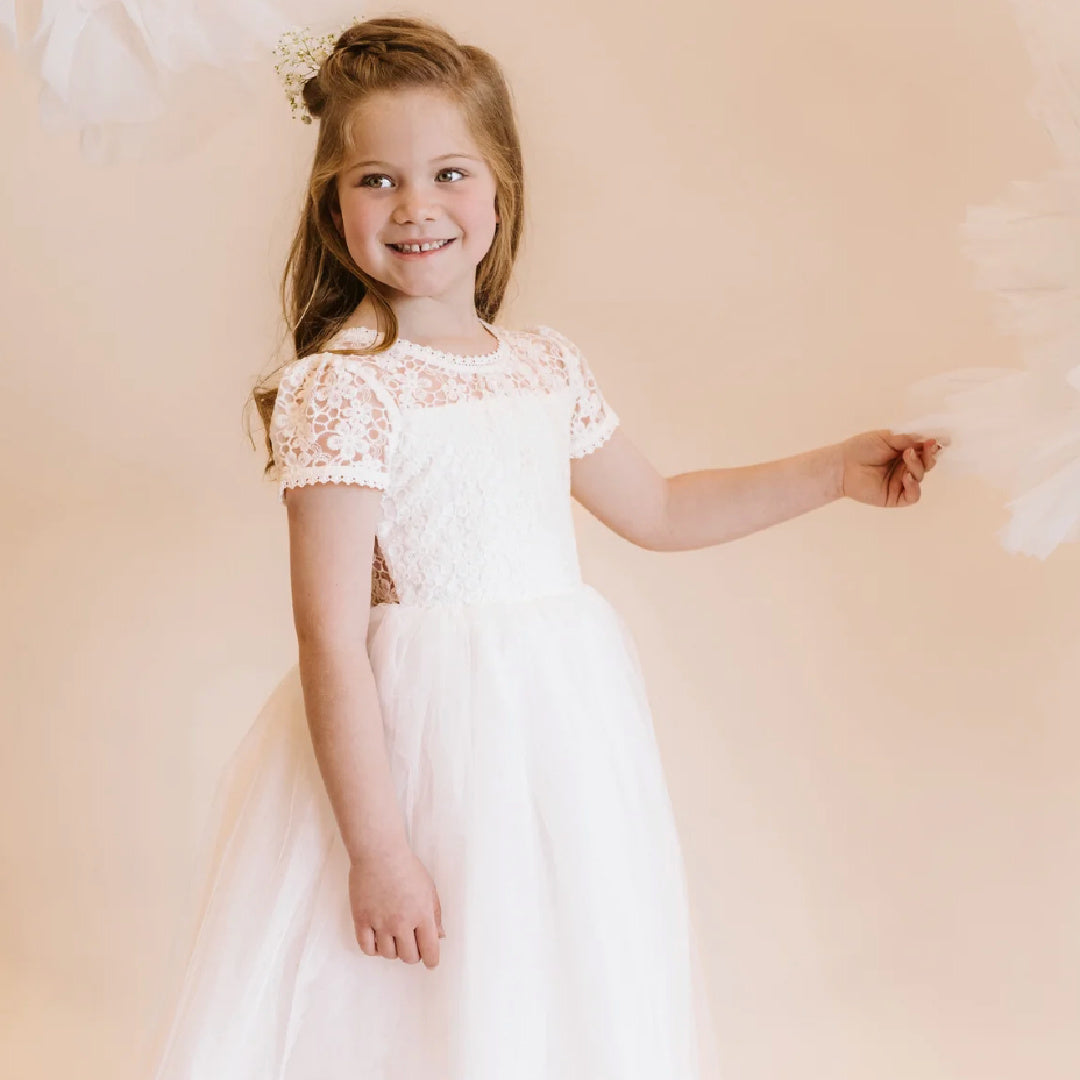 BEBE LACE BODICE WITH BACK BOW DRESS