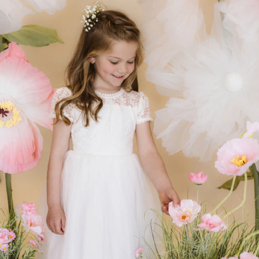 BEBE LACE BODICE WITH BACK BOW DRESS