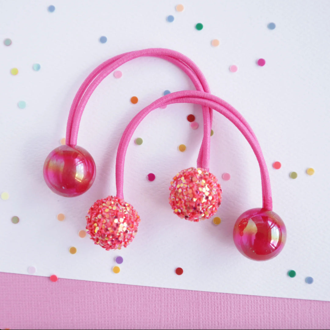 MON COCO SPARKLE GEM HAIR BOBBLES - HOT PINK