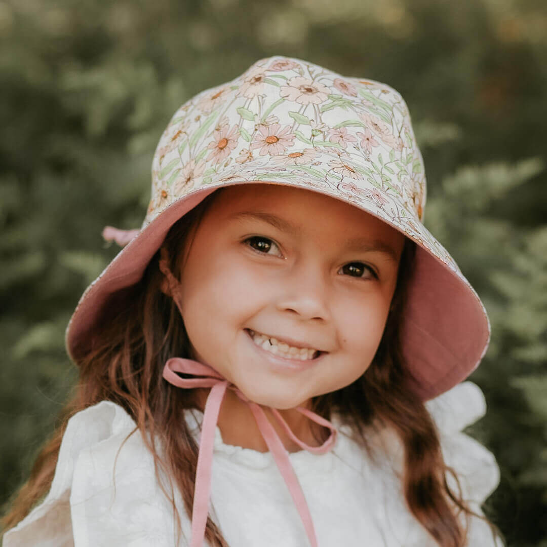 BEDHEAD HERITAGE &#39;WANDERER&#39; GIRLS PANELLED BUCKET  SUN HAT - POPPY / ROSA