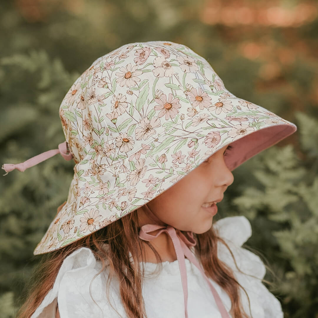BEDHEAD HERITAGE &#39;WANDERER&#39; GIRLS PANELLED BUCKET  SUN HAT - POPPY / ROSA