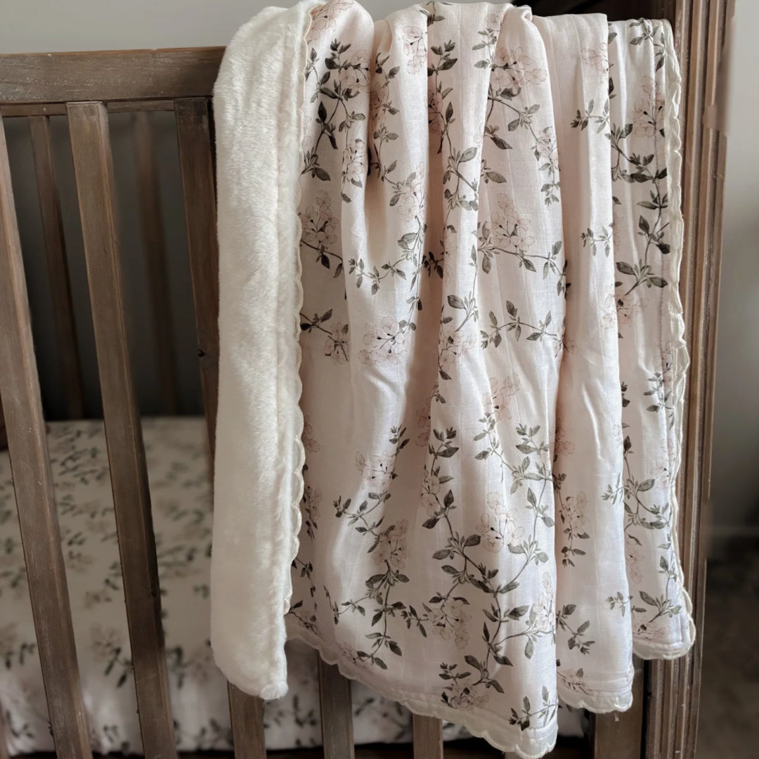 POP YA TOT FLEUR BLANCHE FUR LINED COT BLANKET