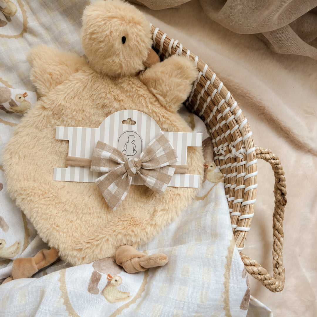 POP YA TOT LINEN BABY BOW HEADBAND - IVORY GINGHAM