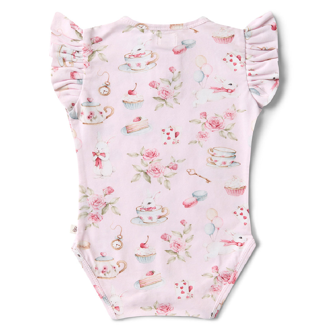 SNUGGLE HUNNY ORGANIC SHORT SLEEVE BODYSUIT WITH FRILL - ALICE&#39;S TEA PARTY