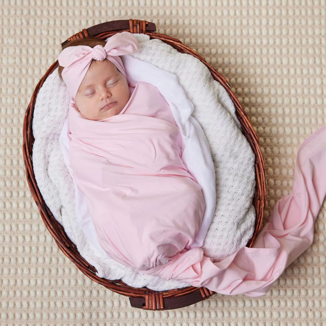 SNUGGLE HUNNY ORGANIC JERSEY WRAP AND TOPKNOT SET - BABY PINK