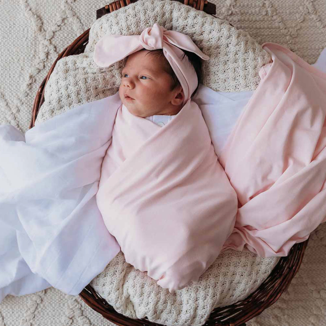 SNUGGLE HUNNY ORGANIC JERSEY WRAP AND TOPKNOT SET - BABY PINK