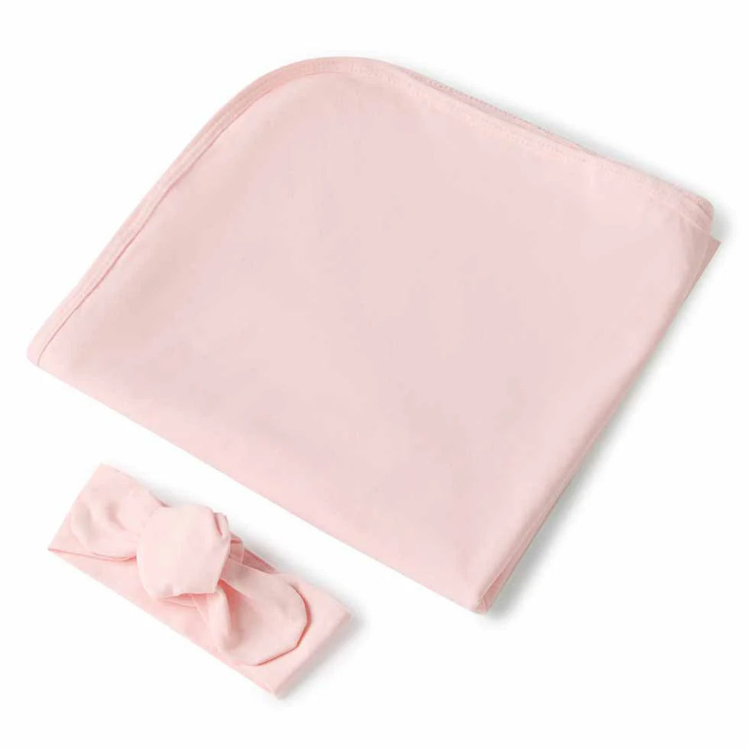 SNUGGLE HUNNY ORGANIC JERSEY WRAP AND TOPKNOT SET - BABY PINK