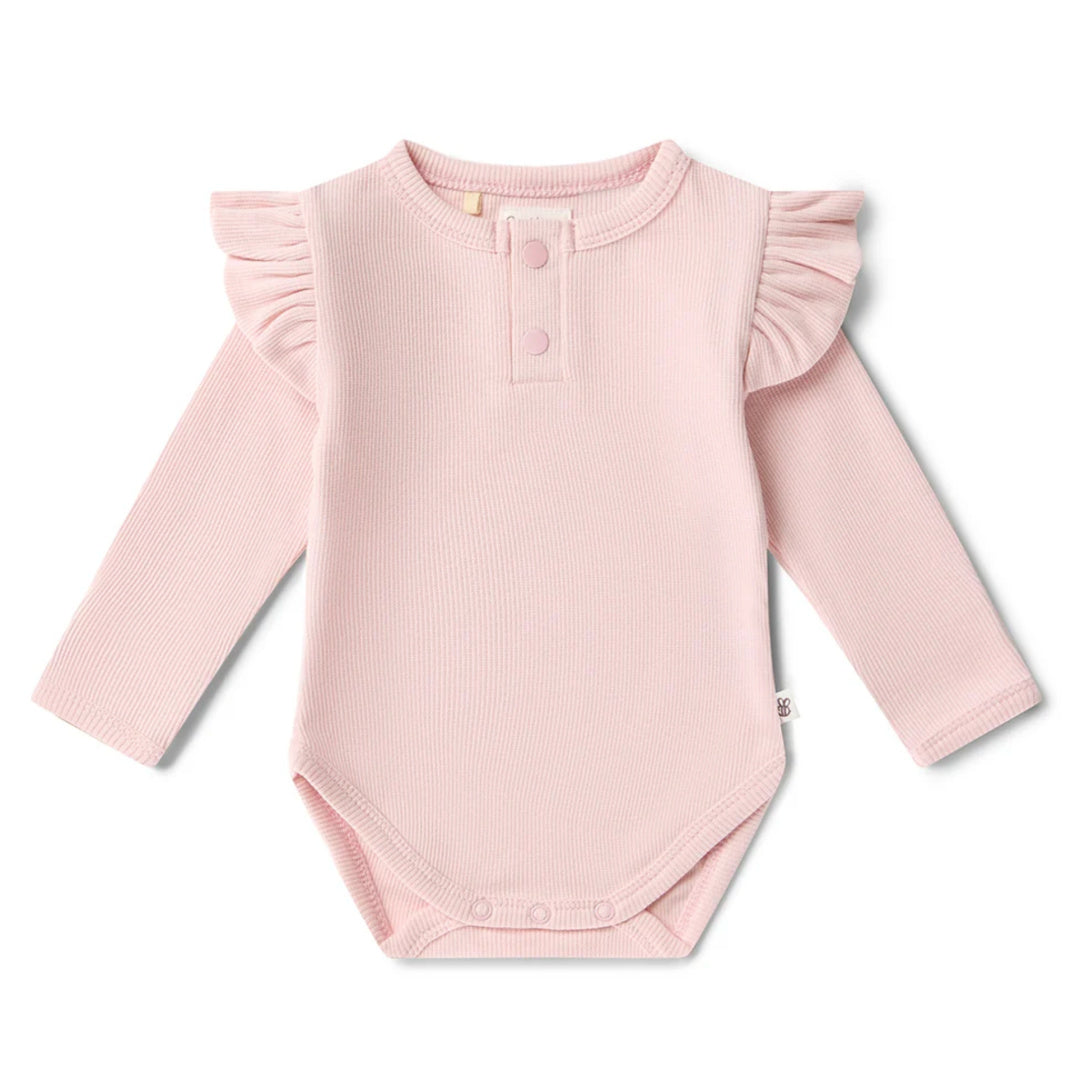 SNUGGLE HUNNY ORGANIC LONG SLEEVE BODYSUIT WITH FRILL - BABY PINK