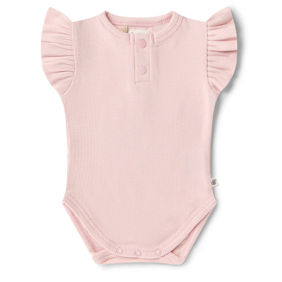 SNUGGLE HUNNY ORGANIC SHORT SLEEVE BODYSUIT WITH FRILL - BABY PINK