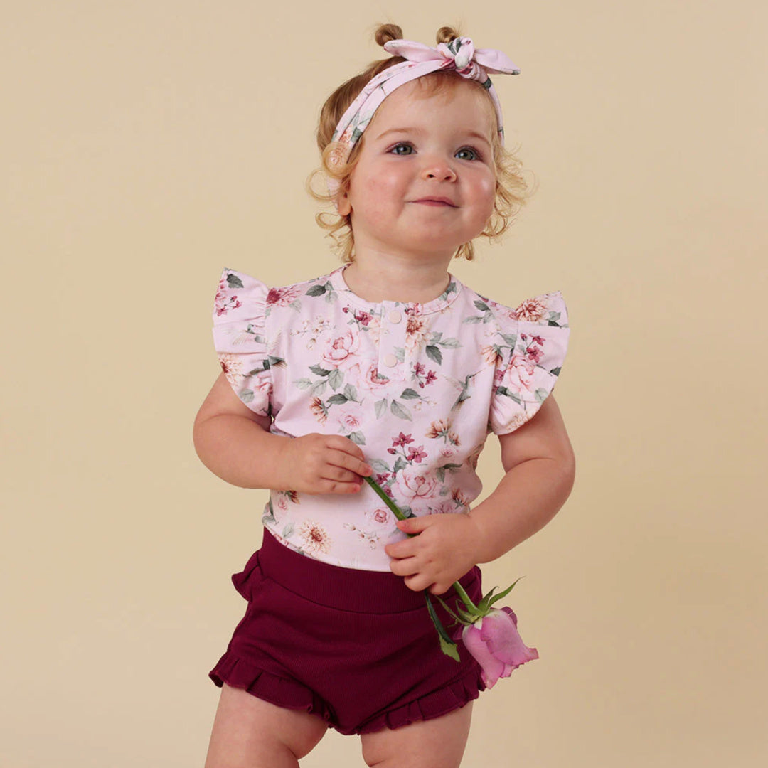 SNUGGLE HUNNY ORGANIC SHORT SLEEVE BODYSUIT WITH FRILL -  BIRDS &amp; BLOOMS