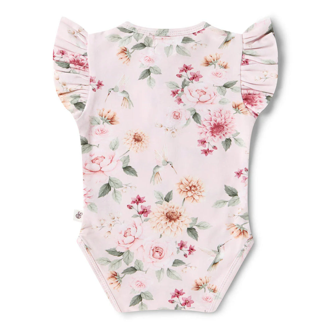 SNUGGLE HUNNY ORGANIC SHORT SLEEVE BODYSUIT WITH FRILL -  BIRDS &amp; BLOOMS