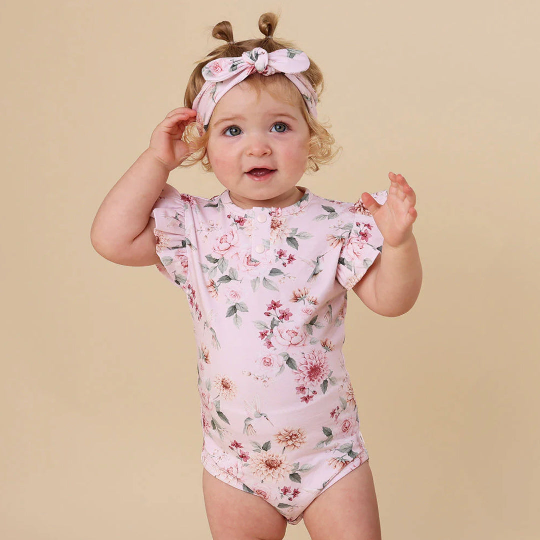 SNUGGLE HUNNY ORGANIC SHORT SLEEVE BODYSUIT WITH FRILL -  BIRDS &amp; BLOOMS