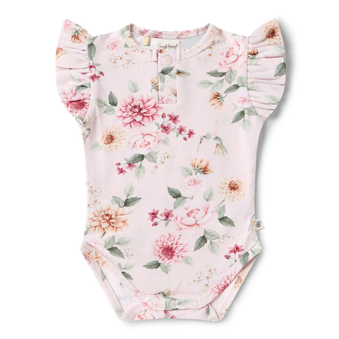 SNUGGLE HUNNY ORGANIC SHORT SLEEVE BODYSUIT WITH FRILL -  BIRDS &amp; BLOOMS
