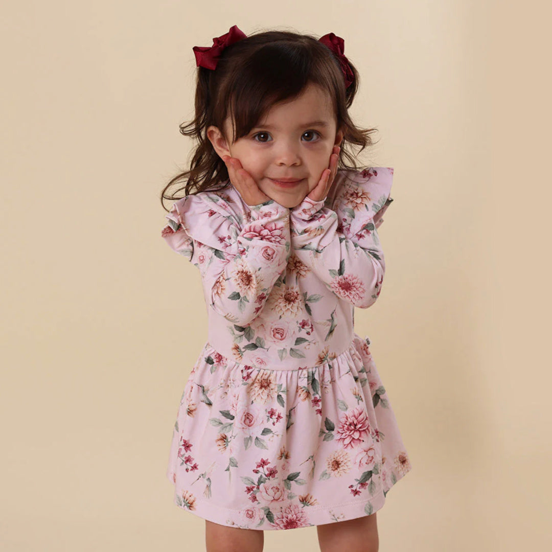 SNUGGLE HUNNY LONG SLEEVE ORGANIC DRESS - BIRDS &amp; BLOOMS