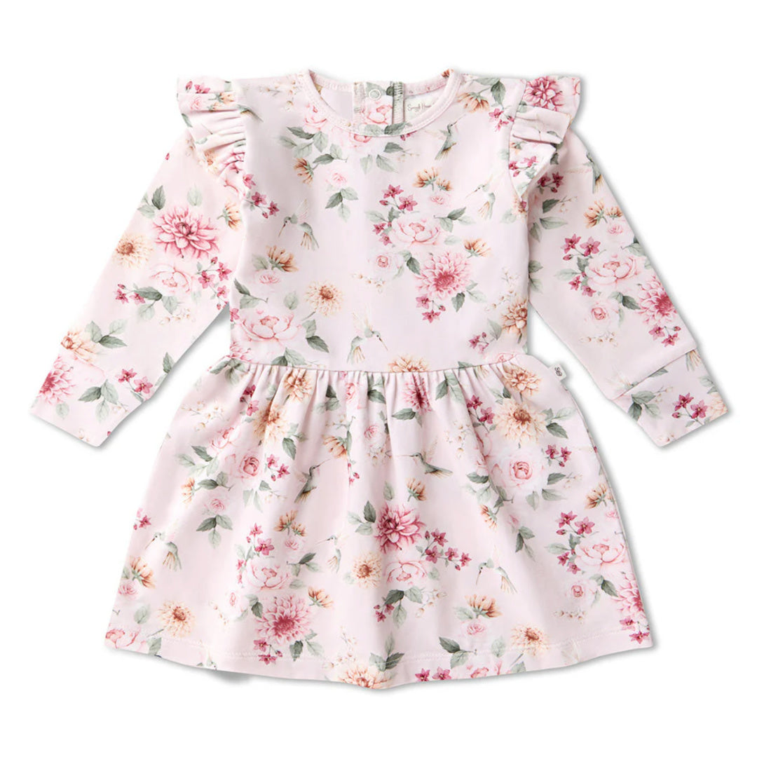 SNUGGLE HUNNY LONG SLEEVE ORGANIC DRESS - BIRDS &amp; BLOOMS