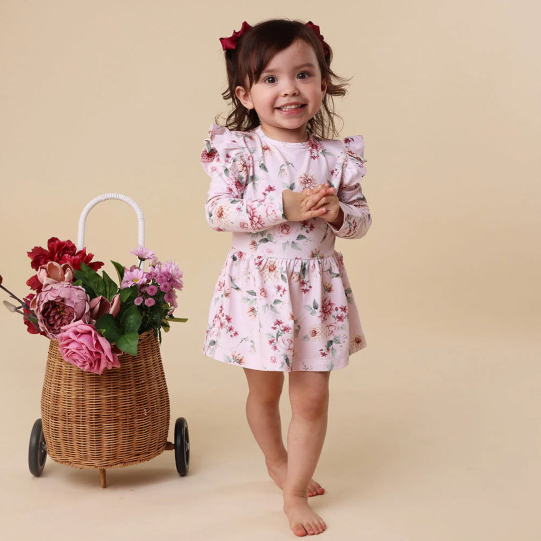 SNUGGLE HUNNY LONG SLEEVE ORGANIC DRESS - BIRDS &amp; BLOOMS