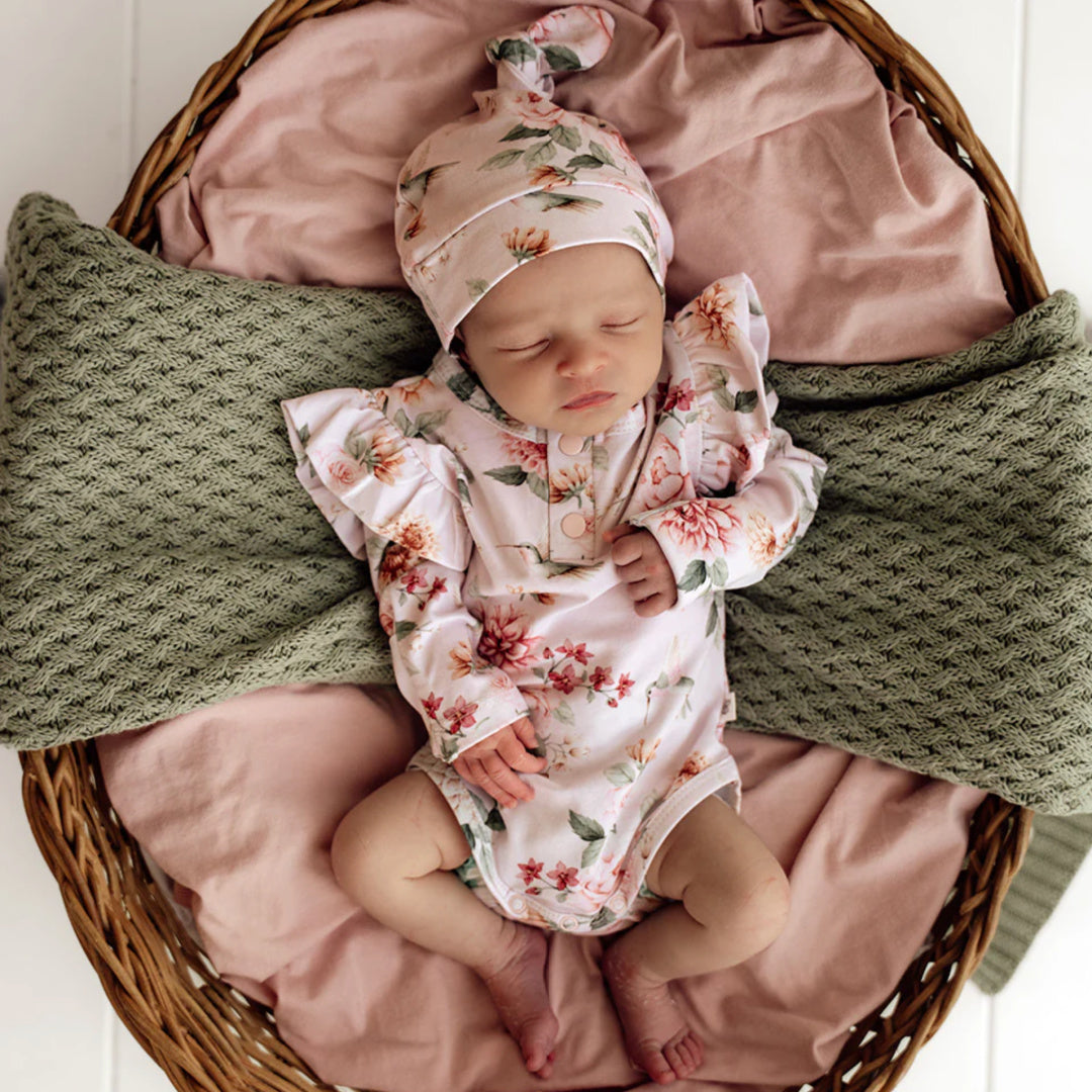 SNUGGLE HUNNY ORGANIC LONG SLEEVE BODYSUIT WITH FRILL -  BIRDS &amp; BLOOMS