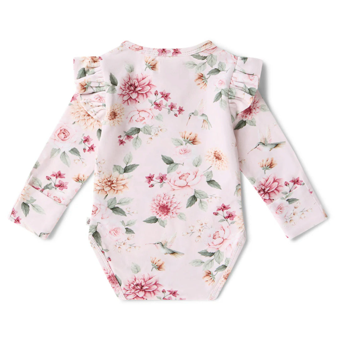 SNUGGLE HUNNY ORGANIC LONG SLEEVE BODYSUIT WITH FRILL -  BIRDS &amp; BLOOMS