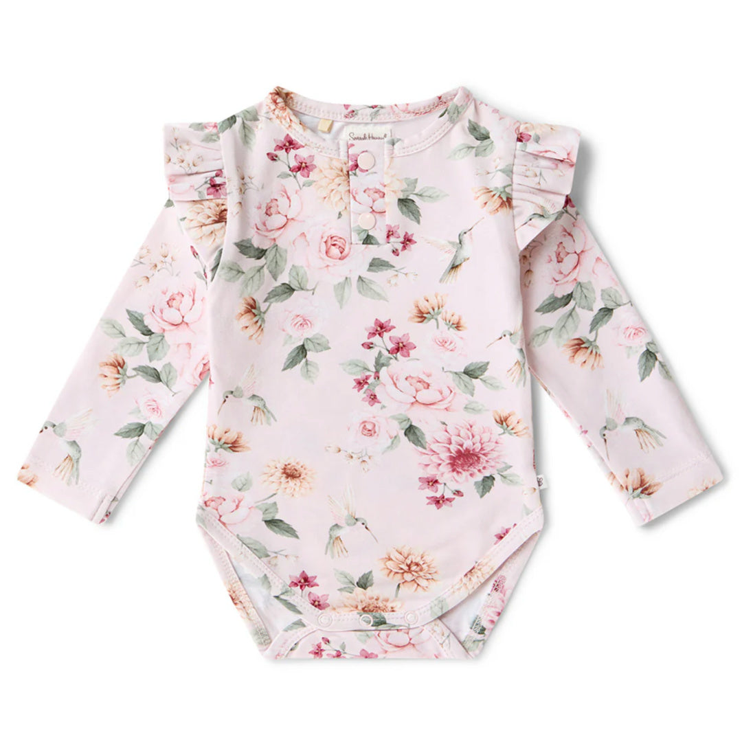 SNUGGLE HUNNY ORGANIC LONG SLEEVE BODYSUIT WITH FRILL -  BIRDS &amp; BLOOMS