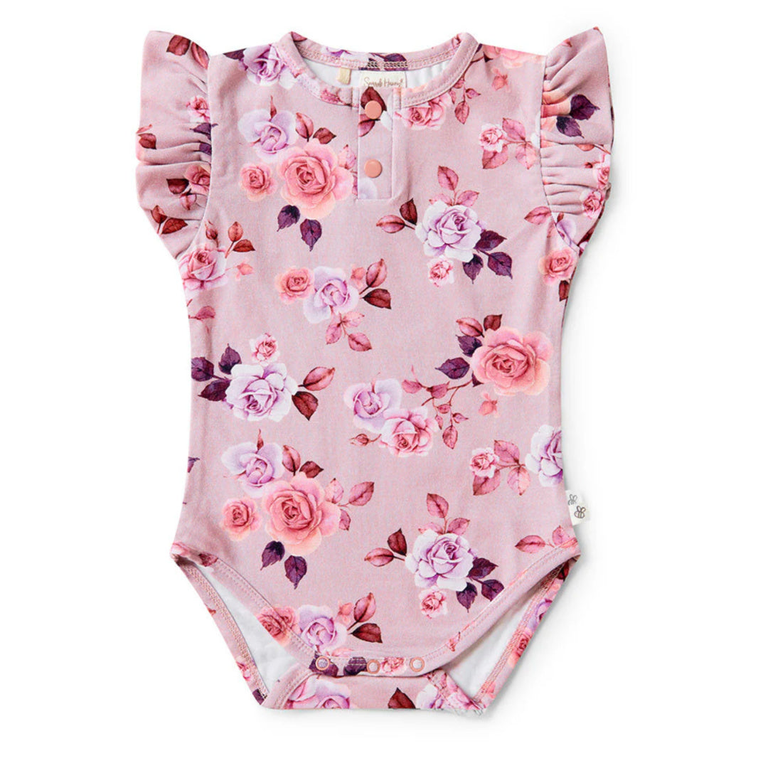 SNUGGLE HUNNY ORGANIC SHORT SLEEVE BODYSUIT WITH FRILL - BLOSSOM