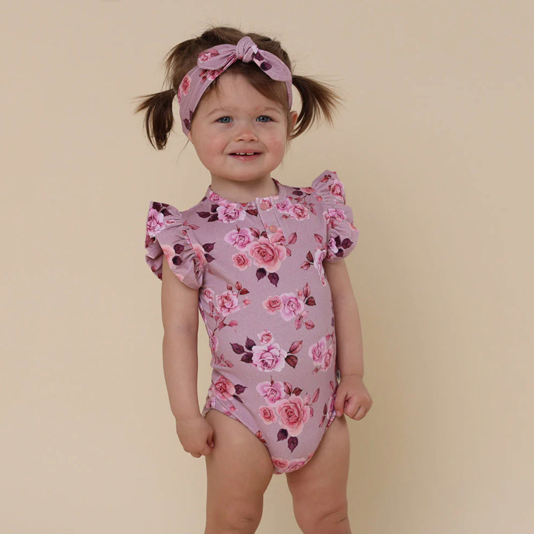 SNUGGLE HUNNY ORGANIC SHORT SLEEVE BODYSUIT WITH FRILL - BLOSSOM